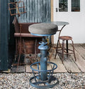 Topower American Antique Industrial Round Bottom Adjustable Height Cafe Coffee Retro Vintage Stylish Water Pipe Design Pub Kitchen Bar Stool (Antique Blue, PU Leather Top)