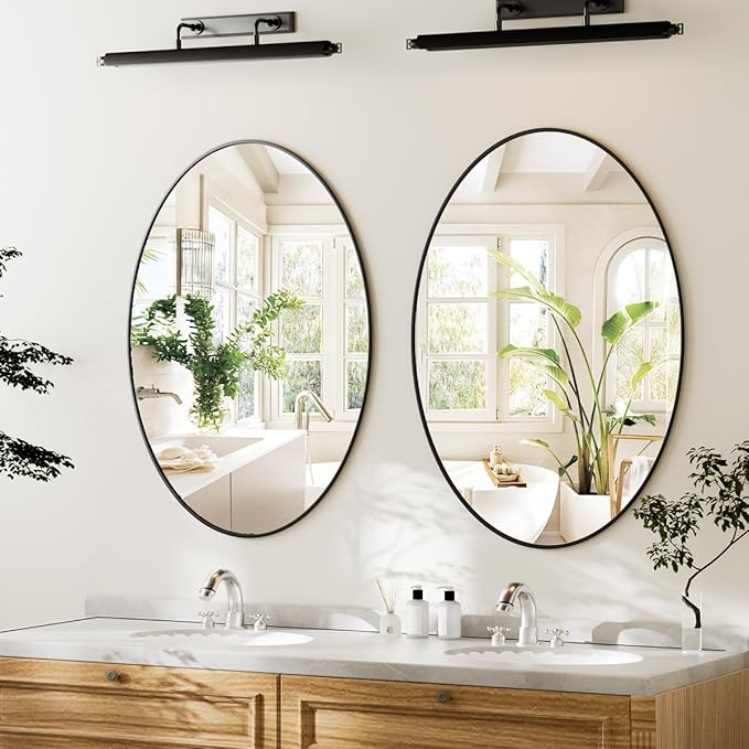 Koonmi Black Oval Bathroom Mirror, 30"x40" Bathroom Vanity Mirror, Oval Mirror for Bedroom Living Room Entryway, Hangs Horizontal or Vertical