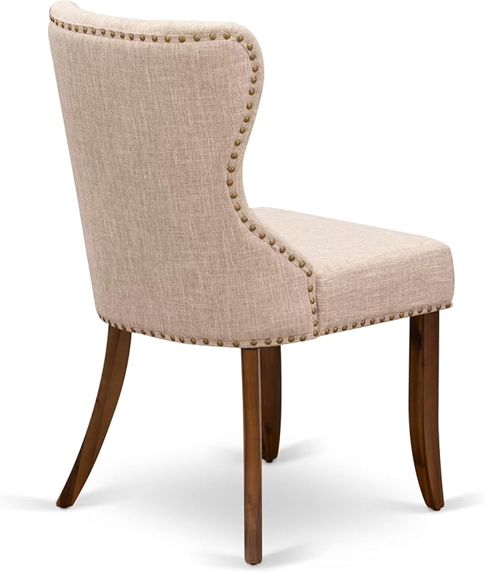NKSI7-AWA-04 7-Piece Modern Dining Table Set Includes a Kitchen Table and 6 Light Tan Linen Fabric Dining Room Chairs with Button Tufted Back - Antique Walnut Finish