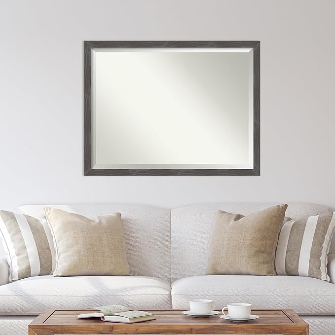 Amanti Art Grey Wall Mirror 33x43 Woodridge Rustic Grey Rectangle Bathroom Mirror for Wall Decor Living Room, X-Large Country Rustic Wood Frame, Hangs Horizonally and Vertically, Bathroom Decor,
