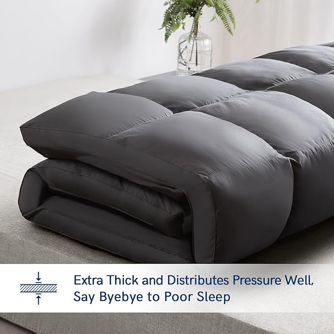 ELEMUSE Twin XL Grey Mattress Topper for College Dorm, Extra Long Twin Mattress Pad Cover for Back Pain, Plush Soft Pillowtop with Elastic Deep Pocket, Overfilled Down Alternative Filling