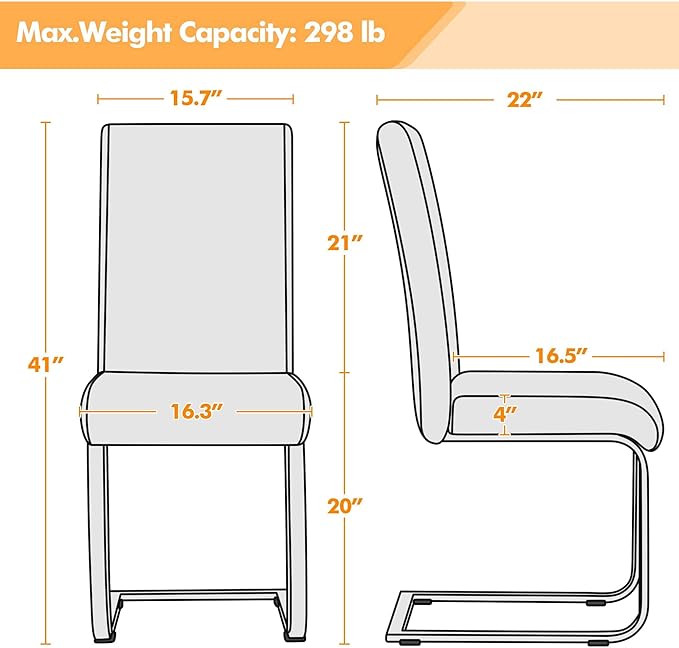 Yaheetech Dining Chairs Set of 6 Modern Faux Leather Upholstered Dining Room Chairs with High Back and Metal Chrome Legs for Kitchen/Living Room/Restaurant, Light Brown