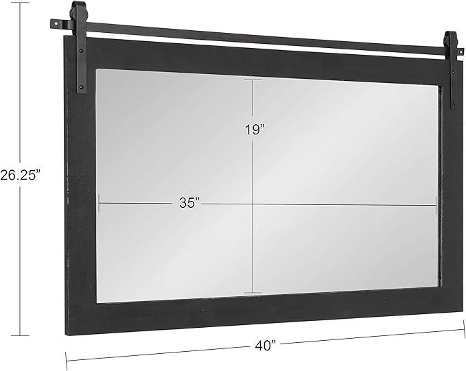 Kate and Laurel Cates Farmhouse Horizontal Wood Framed Wall Mirror, 40 x 26, Black, Barn Door-Inspired Rustic Mirrors for Wall