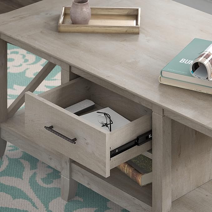 Bush Furniture Key West Coffee Table with Set of 2 End Tables, Washed Gray