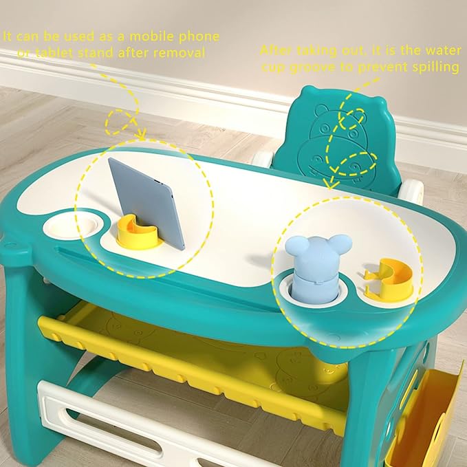 Kids Table and Chair Set The Table Can Be Graffiti and The Height Can Be Raised and Lowered for Children Age 2-10 The Order Includes Watercolor Pen and Blackboard Eraser