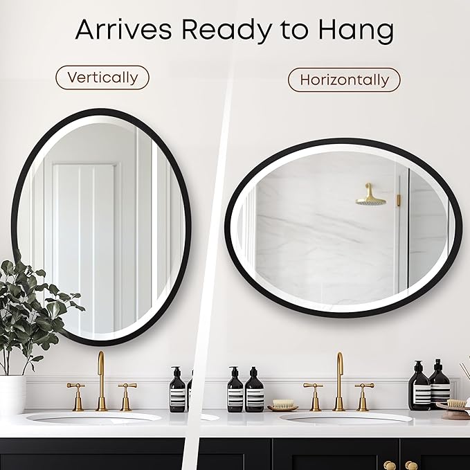OVALCREST - Oval Wooden Beveled Wall Mirror for Home Decor, Bathroom, Vanity, Bedroom, Living Room, Hallway - London Style (Matte Black) 17.1 x 21.1