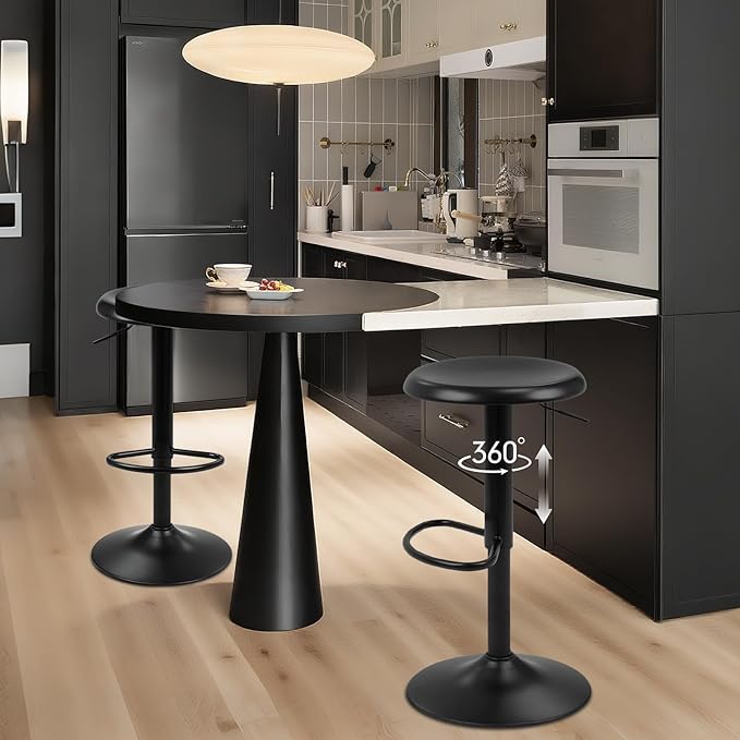 Bar Stools - 2 Pack, Adjustable Swivel Height Counter Bar Stool, Modern Metal Barstools, Backless Barstool for Bar, Kitchen Island, Pub, Black