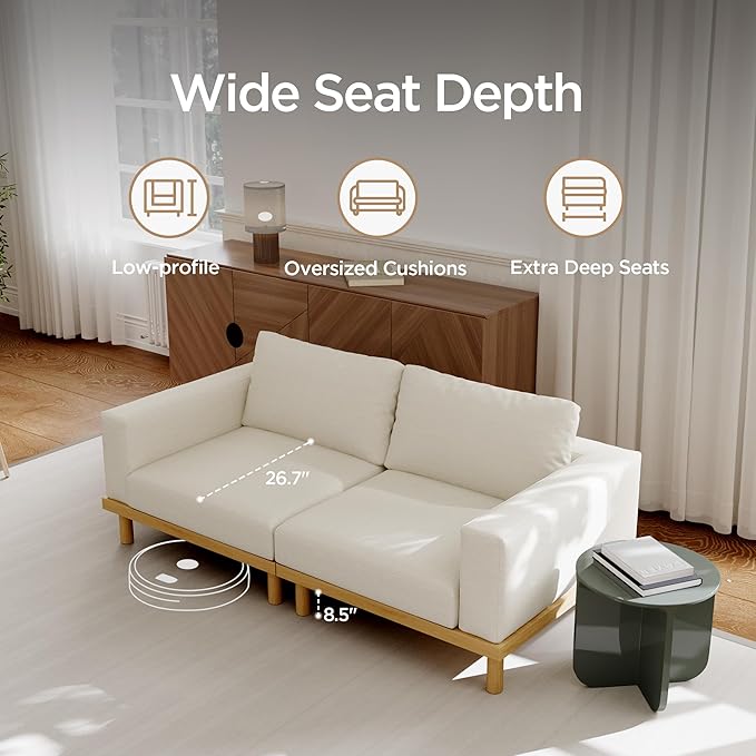 Acanva Minimalist Modular Sectional Sofa for Living Room, Wide & Deep Seat Convertible Furniture Set with Metal Frame and Movable Covers, Loveseat, Off White