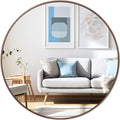 28 inch Round Bronze Mirror, Brushed Metal Framed Circle Wall Mirror for Bathroom Vanity, Bedroom Decor, Living Room, Entryway