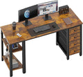 Lufeiya 55 inch Computer Desk with 4 Fabric Drawers & Storage Shelves, Writing Work Study Desk for Home Office Bedroom, Modern Simple Student PC Desks Table, Rustic Brown