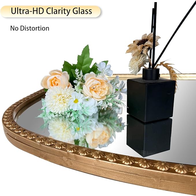 Large Arched Mirror, 20"x53" Gold Arch Floor Mirrors for Dressing, Metal Beaded Frame Decorative Accent Mirror, Ornate Vintage Mirrors for Living Room Bedroom Bathroom Entryway