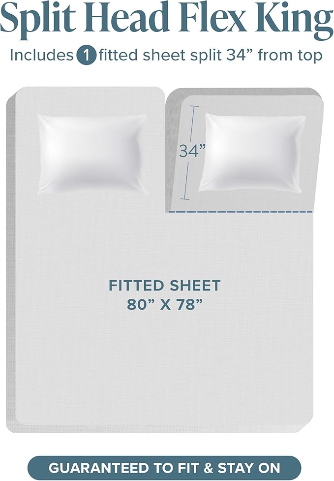 Bare Home Split Head Flex King Sheet Set - 1800 Ultra-Soft Microfiber Bed Sheets - Double Brushed Deep Pockets Easy Fit - 4 Piece Set - FlexTop King Bedding Sheets (Split Head Flex King, Medium Blue)