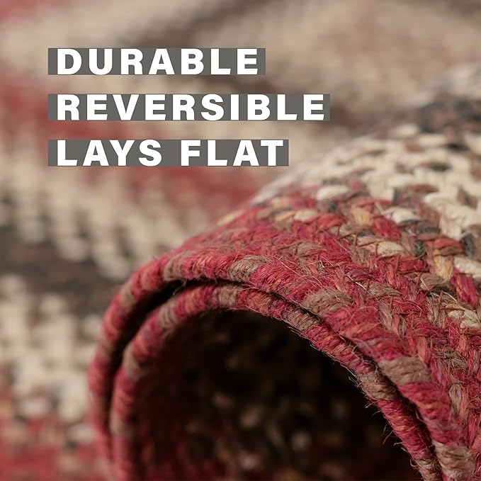 Homespice Chester Red Braided Rugs 2x3' Oval Country Style Rugs for Your Home