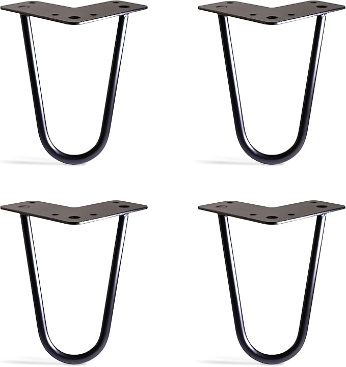 TEN49 Heavy Duty Hairpin Table Legs - 6 Inch Industrial Black Furniture Legs - Solid Rods Metal Leg - Fit for Mid-Century Modern End Drawer, Low Shelf, Bed, Sofa, TV Stand, Cabinet Feet
