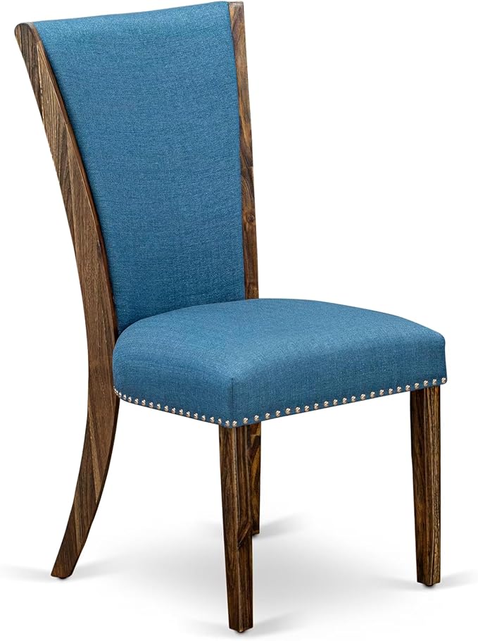 East West Furniture V727VE721-7 7 Piece Dining Room Table Set Consist of a Rectangle Kitchen Table with V-Legs and 6 Blue Color Linen Fabric Parson Dining Chairs, 40x72 Inch, Multi-Color