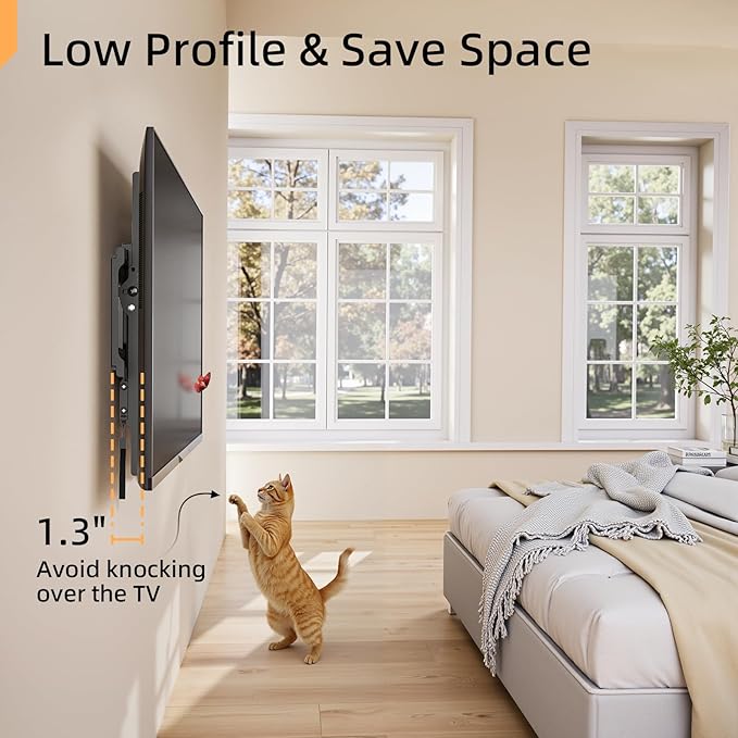 IWORKBORAD 55 65 75 85 inch Low Profile TV Wall Mount for 32-90 '' TVs, Tilt TV Mount Bracket, Safe Lock & Quick Release, Max VESA 600x400mm, 24 inch Studs,132 lbs, Fit Most 55+ 75+ 85+ 86 TVs