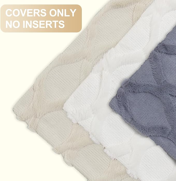 decorUhome Throw Pillow Covers 12x20 Inch Set of 2, Soft Plush Faux Fur Wool Lumbar Beige Couch Pillow Covers, Decorative Neutral Pillow Cases for Bed Sofa Living Room Home Decor