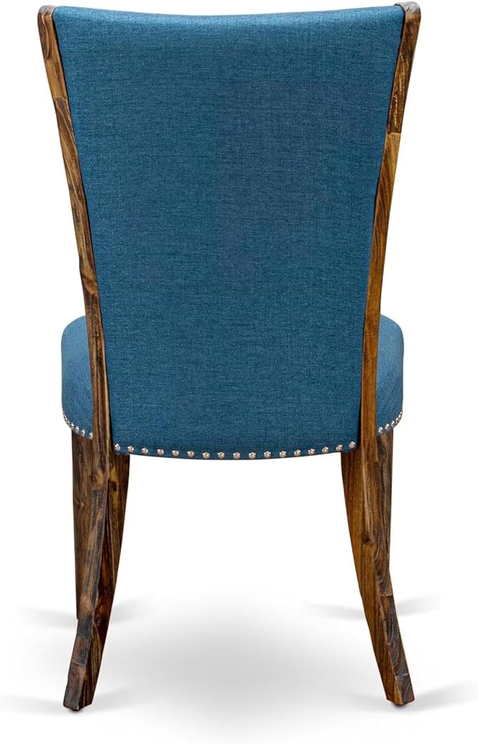 East West Furniture V777VE721-5 5 Piece Dining Set Includes a Rectangle Dining Room Table with V-Legs and 4 Blue Color Linen Fabric Upholstered Parson Chairs, 40x72 Inch, Multi-Color