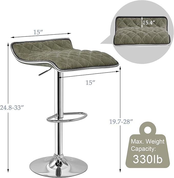 VECELO Adjustable Bar Stools Set of 2, Bar Height Stools for Kitchen Counter