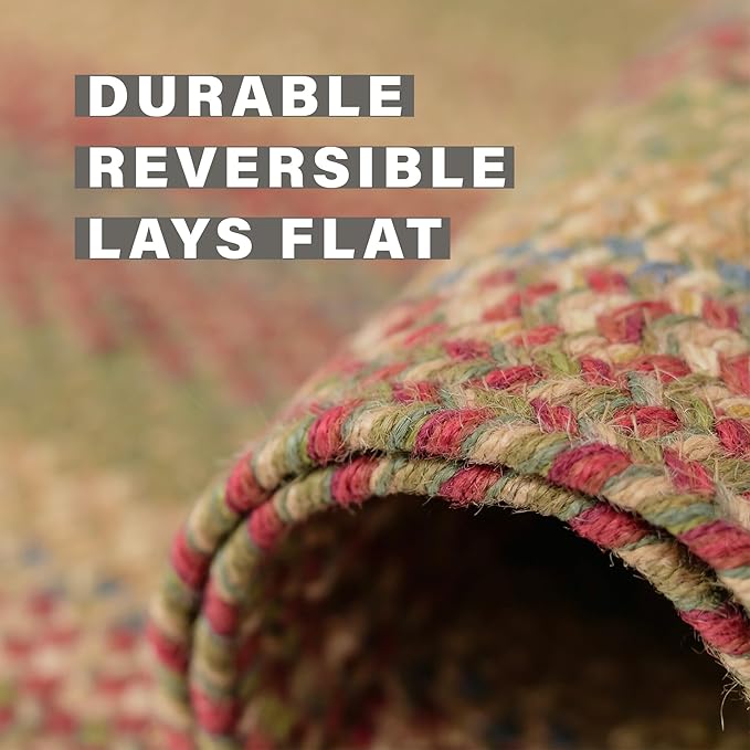 Homespice Azalea Multicolor Braided Area Rugs, Jute, 8x10' Rectangle - Perfect Country Primitive Decor for Dining Room, Bedroom, Everywhere