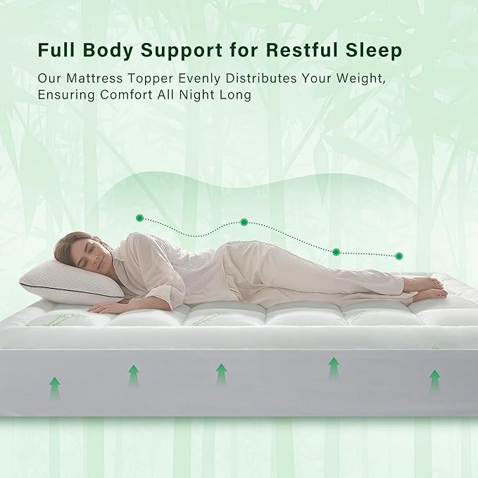 Anluoer Memory Foam Mattress Topper Queen for Back Pain, Rayon Derived from Bamboo Pillow Top Mattress Topper for Hot Sleepers,Cooling Mattress Pad with 8-21" Deep Pocket, 60x80 Inches, White