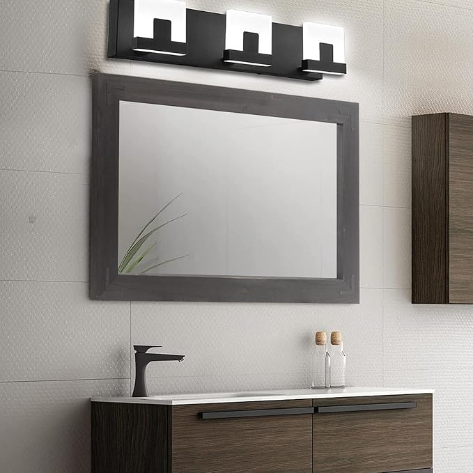 YOSHOOT Rustic Wooden Framed Wall Mirror, Natural Wood Bathroom Vanity Mirror for Farmhouse Decor, Vertical or Horizontal Hanging