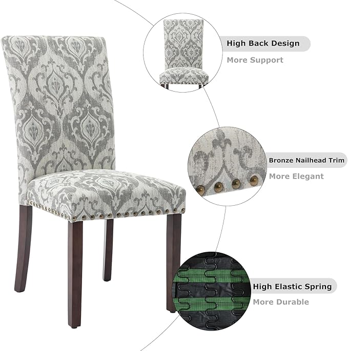 COLAMY 5-Piece Extendable Dining Table Set for 4, 36" Kitchen Round Wood Table with 4 Nailhead Dining Room Chairs,Light Brown/White&Grey Flower