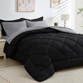 HEVUMYI Queen Comforter Set - 7-Piece All Season Bed in a Bag Queen, Ultra Soft Bedding Set with Comforter, Flat Sheet, Fitted Sheet, Pillowcases, Pillow Shams, Black & Light Grey