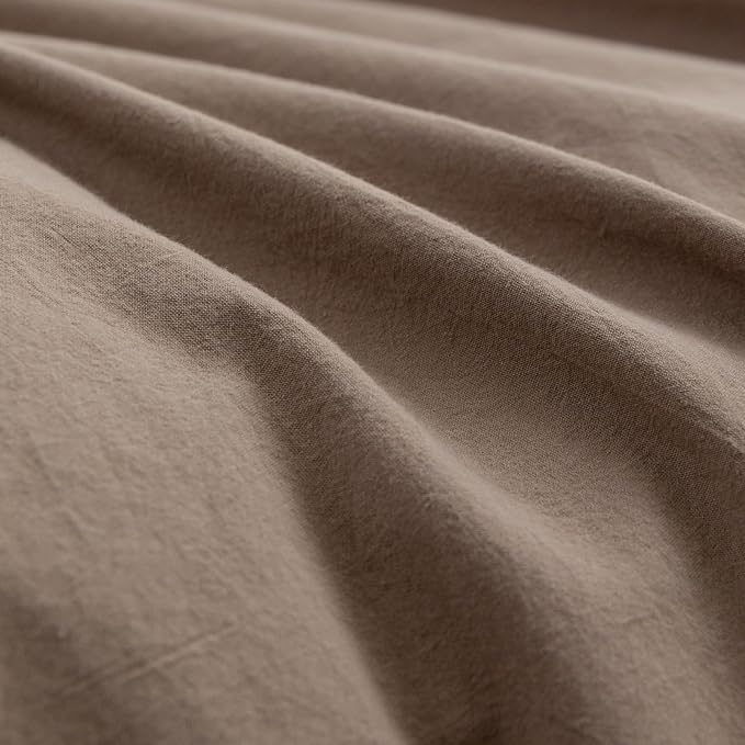 BESTOUCH Duvet Cover Set 100% Washed Cotton Linen Feel Super Soft Comfortable Chic Lightweight 3 PCs Home Bedding Set Solid Pine Bark Brown Super Queen