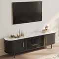 POVISON Sliding Tambour Door TV Stand, Mid Century Modern Sintered Stone TV Console, Wood Media Console for 70 Inch TV, Entertainment Center with Storage Cabinet, Fully-Assembled (Black, 70.87")