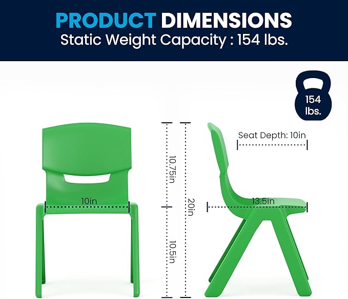 Flash Furniture Emmy Adjustable Classroom Activity Table with 6 Stackable Chairs, Plastic Activity Table for Kids, 23.625" W x 47.25" L, Green/Gray
