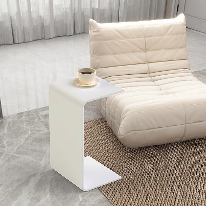 Acrylic Coffee Table for Small Couch, Premium Coffee Tables for Living Room, Modern Waterfall White End Table with Round Edges, Bedroom, Bathroom, Office (24"x15"x12")