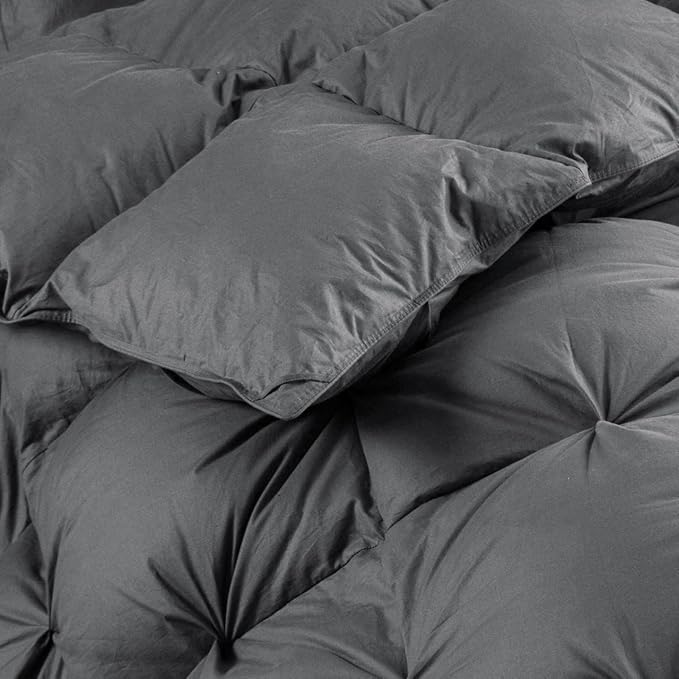 Luxurious All-Season Goose Down Feather Fiber Comforter Twin Size Duvet Insert, Exquisite Pinch Pleat Ruffled Twisted Flower, Premium Baffle Box, 100% Egyptian Cotton Cover, 50 oz. Fill Weight, Gray