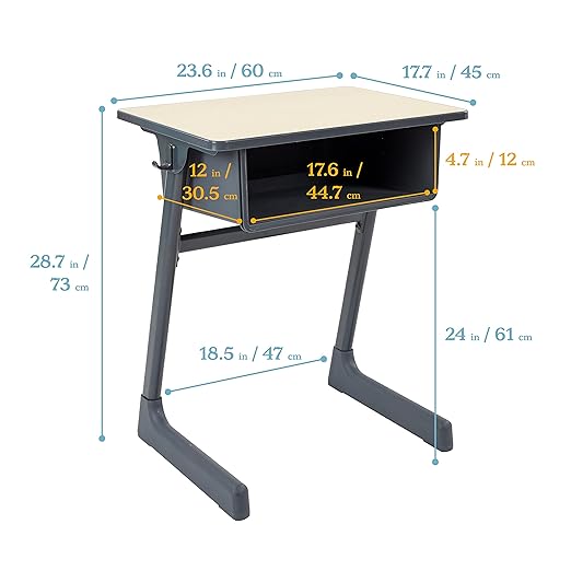 ECR4Kids Cave Open Front Desk with Plastic Book Box, Classroom Furniture, Maple/Black