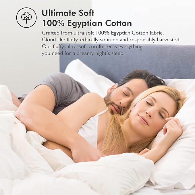 Luxurious White Solid Heavy Weight, California King Size Goose Feathers Down Comforter for Winter Weather Duvet Insert, Premium Baffle Box, 100% Egyptian Cotton Cover, 80 oz. Fill Weight