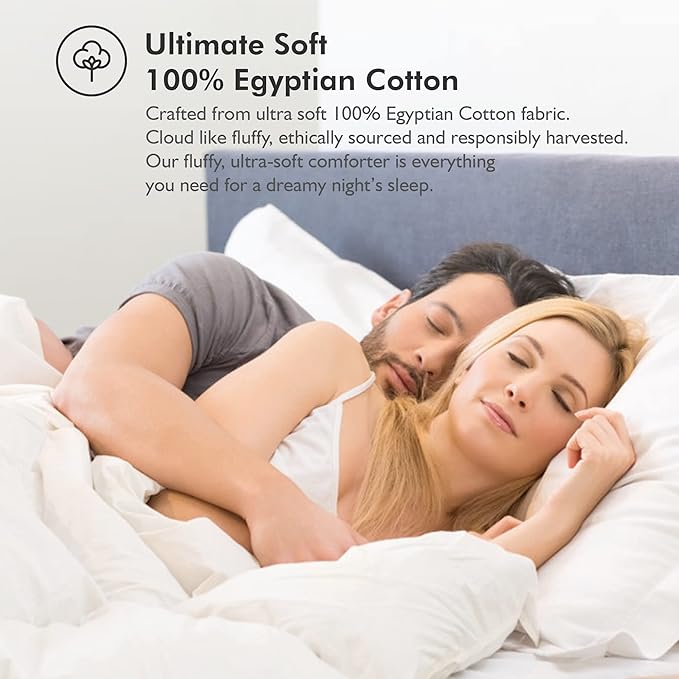 Luxurious White Solid Heavy Weight, Queen Size Goose Feathers Down Comforter for Winter Weather Duvet Insert, Premium Baffle Box, 100% Egyptian Cotton Cover, 65 oz. Fill Weight
