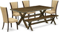 East West Furniture X777VE703-6 6 Piece Dining Set Contains a Rectangle Dining Room Table with X-Legs and 4 Brown Linen Fabric Parson Chairs with a Bench, 40x72 Inch, Multi-Color