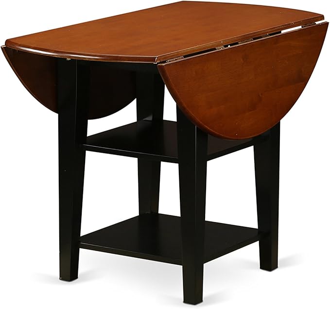 East West Furniture SUNI5-BCH-LC 5 Piece Dining Table Set for 4 Includes a Round Kitchen Table with Dropleaf & Shelves and 4 Faux Leather Kitchen Dining Chairs, 42x42 Inch, Black & Cherry