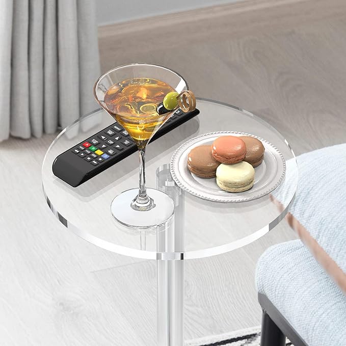 Small Drink Table,Acrylic Side Table, 10" L x 10" W x 21.3" H, End Table for The Living Room, Bedroom, Bathroom, Hallway and Balcony(Clear)