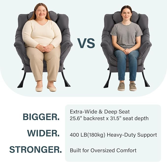 Lazy Chair with Ottoman, Comfy Fabric Accent Lounge Arm Chair with Lumbar Pillow and Folding Footrest, Reading Leisure Sofa Chair for Bedroom, Living Room, Dorm,Black