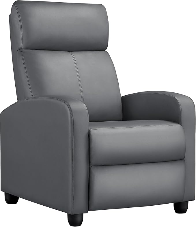 Yaheetech Recliner Chair PU Leather Recliner Sofa Home Theater Seating with Lumbar Support Overstuffed High-Density Sponge Push Silver Gray Recliners