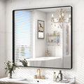 40x36 Inch Black Framed Bathroom Mirror for Wall, Black Metal Framed Mirror, Rounded Rectangle Bathroom Vanity Mirror, Anti-Rust, Shatterproof (Horizontal/Vertical)