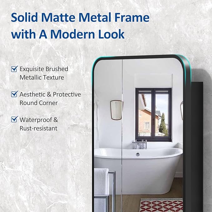 24x30 Inch Bathroom Medicine Cabinet with Mirror Black Metal Framed Farmhouse Recessed or Surface Wall Mounted Black Medicine Cabinets for Bathroom