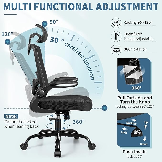 FelixKing Ergonomic Office Chair, Headrest Desk Chair with Adjustable Lumbar Support, Home Office Swivel Task Chair with High Back and Armrest, Adjustable Height Gaming Chair(Black),Pack of 5