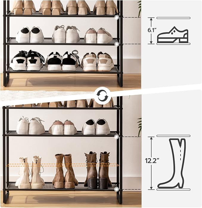 HOOBRO 12-Tier Shoe Rack, 29.5" L Shoe Storage Organizer, Large Capacity Shoe Shelf for Front Door Entrance, Entryway, Closet, Holds 36-48 Pairs of Shoes, Closet, Rustic Brown and Black BF127XJ01