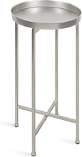 Kate and Laurel Celia Round Metal Foldable Accent Table with Tray Top, 14" x 14" x 25.75", Silver