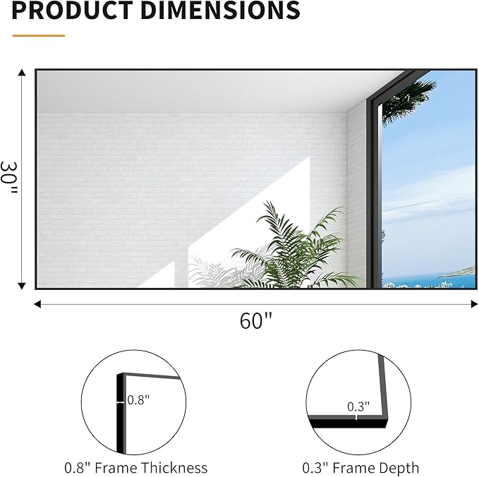 KOCUUY Bathroom Mirror,30x60 Large Black Mirrors for Wall,Rectangle Long Vanity Mirror with Aluminum Frame Modern Home Decor for Bathroom, Living Room, Farmhouse, Entryway, Hang Horizontal/Vertical