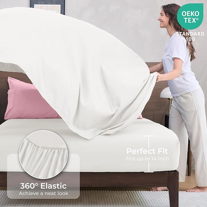 HEVUMYI King Comforter Set - 7-Piece All Season Bed in a Bag King, Ultra Soft Bedding Set with Comforter, Flat Sheet, Fitted Sheet, Pillowcases, Pillow Shams, Pink & Ivory