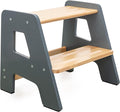 2-Step Wooden Step Stool for Toddlers | Kids Stool for Bathroom Sink & Kitchen Use | Non-Slip Step | Wooden Stool for Children Ages 2+ Years Gray