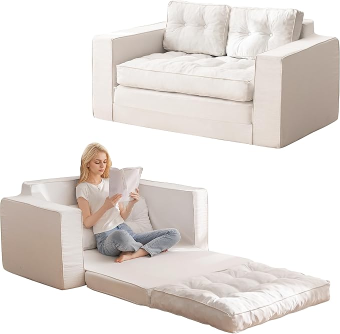 YOSHOOT Loveseat Sleeper Sofa,55" Convertible Sofa Bed Couch Futon Couches for Living Room,3-in-1 Pull Out Floor Couch with Backrest and Pillows